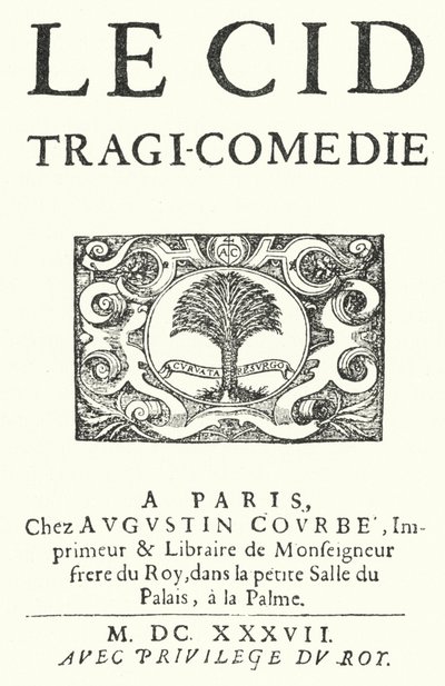 The Title Page from the First Edition of Le Cid by French Playwright Pierre Corneille, Published in 1637 by German School